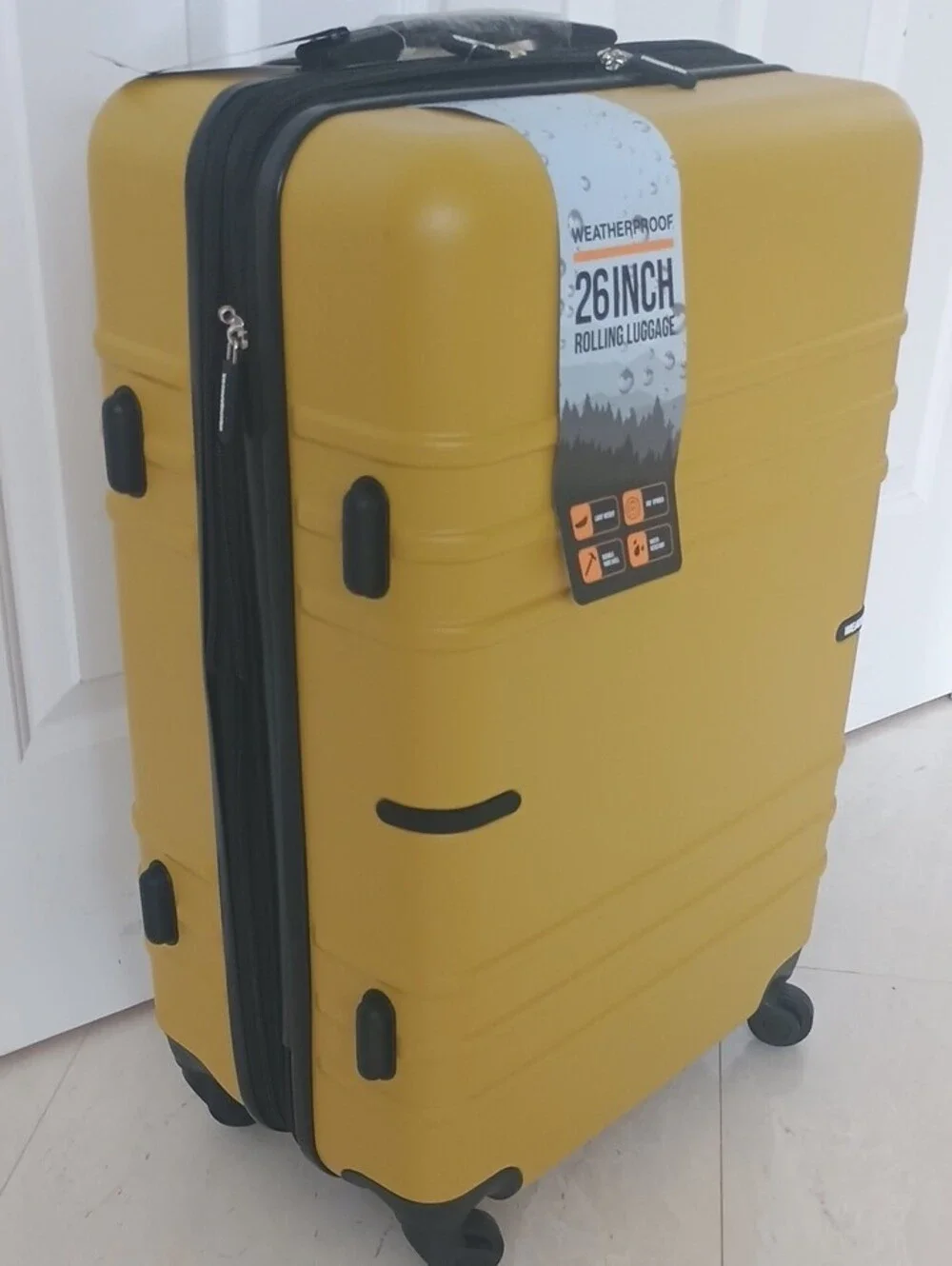 NWT! Weatherproof Hard-Shell Carry-On Spinner in Mustard Yellow (Super Light!)